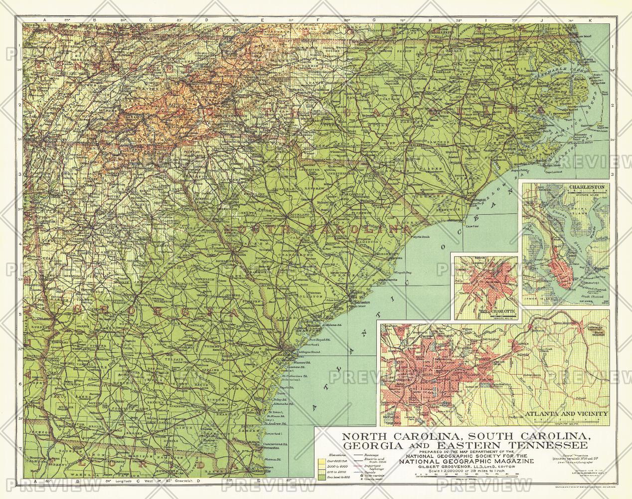 Map Of North Carolina And South Carolina North Carolina, South Carolina, Georgia And Eastern Tennessee - Published  1926 : Xyz Maps