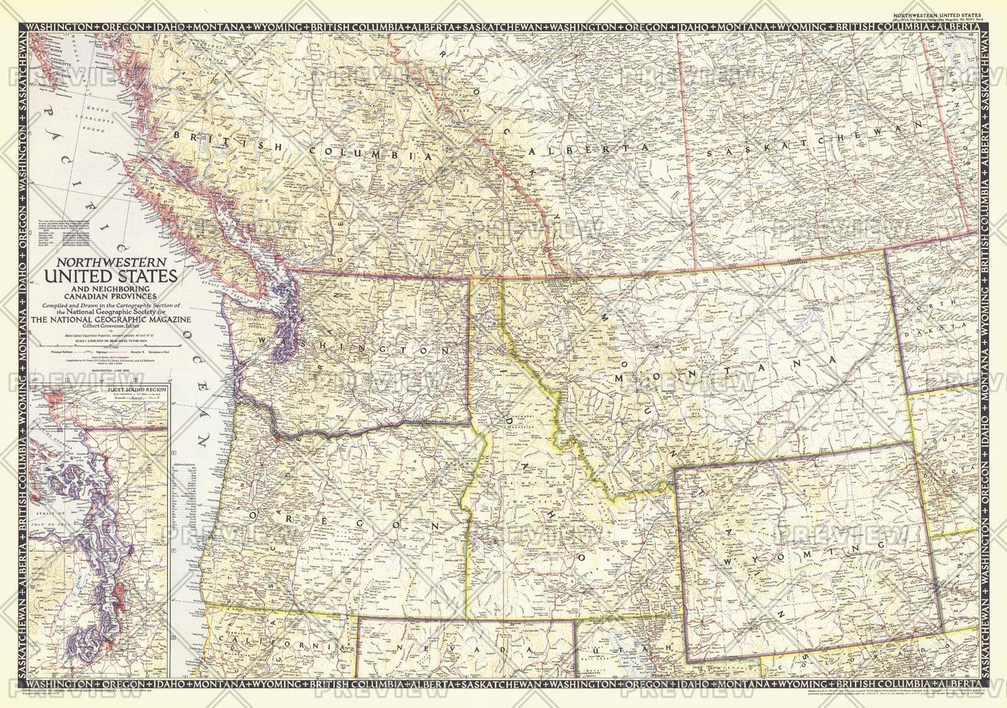 Northwestern United States And Canadian Provinces Published 1950   POD19500600 Large