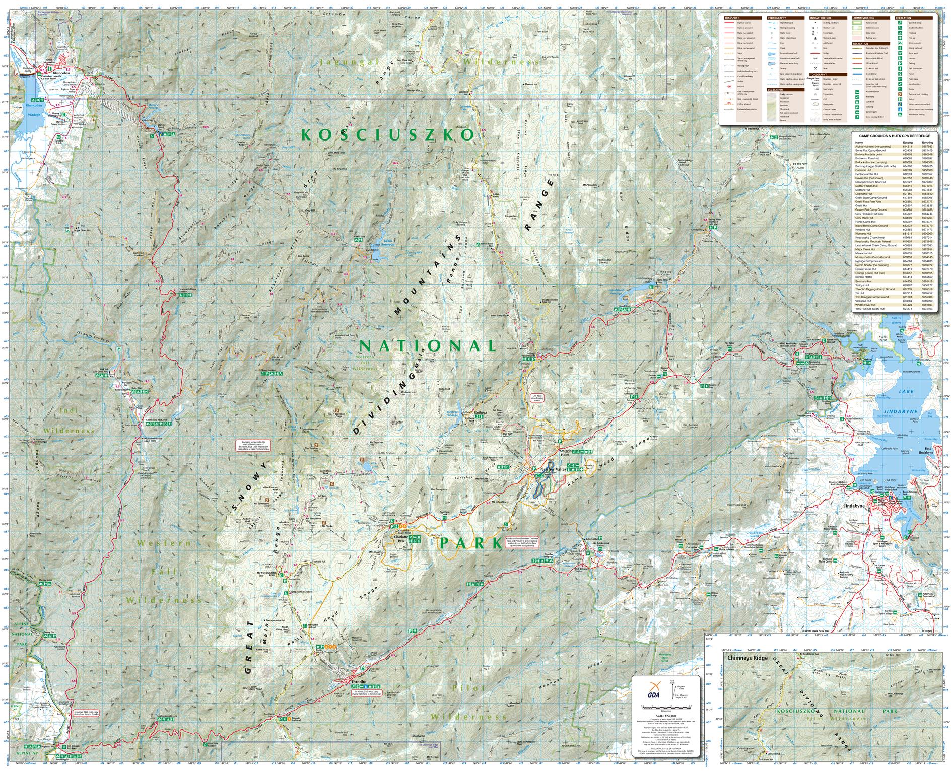 Kosciuszko Alpine Area New South Wales Topographic Map - org 7 ko ed1 large