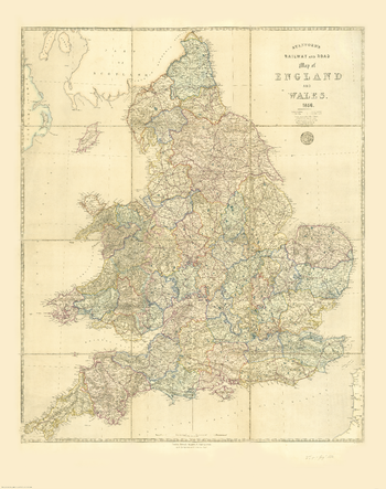 Stanford's Railway and Road Map of England and Wales (1856)