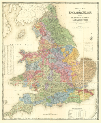 Stanford's Railway Map of England and Wales (1873/4) - Resized to 2A0 width