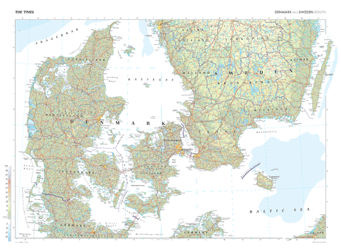 The Times Map of Denmark and Sweden (South)