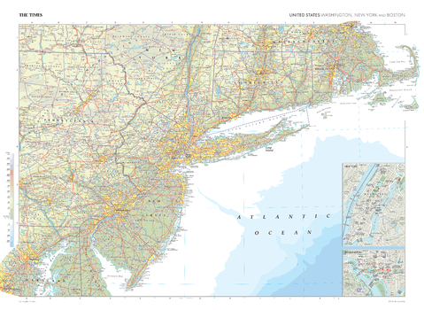 The Times Map of the Washington, New York and Boston (United States)