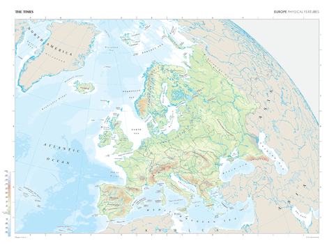 The Times Map of Europe (Physical Features) - Compact