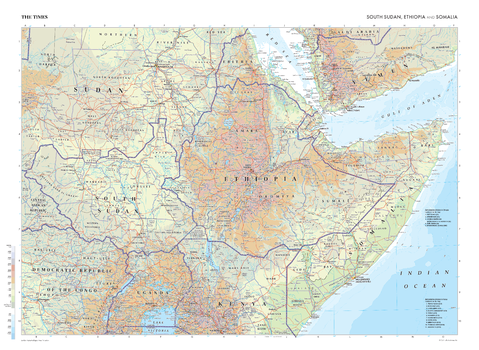 The Times Map of South Sudan, Ethiopia and Somalia - Compact