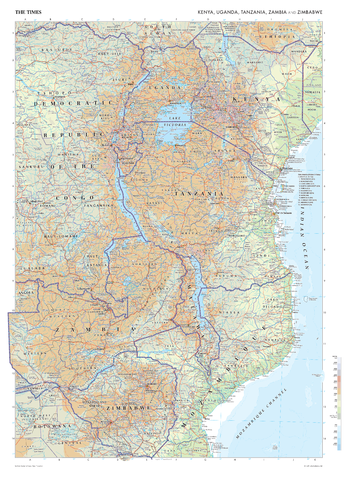 The Times Map of Kenya, Uganda, Tanzania, Zambia and Zimbabwe - Compact
