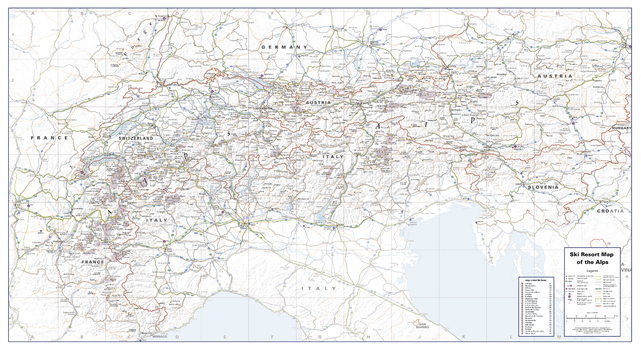 Ski Resort Map of the Alps - Panoramic