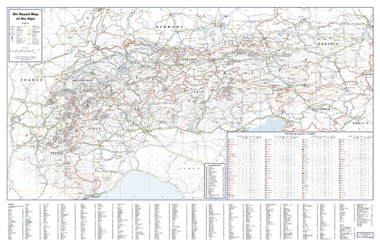 Ski Resort Map of the Alps with Index