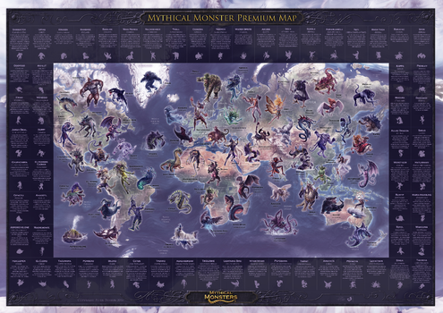 Mythical Monster Premium Wall Map - Medium