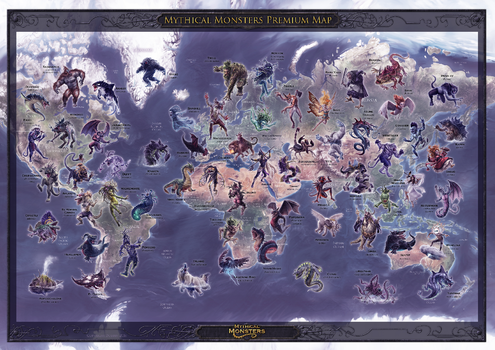 Mythical Monster Premium Wall Map - Poster