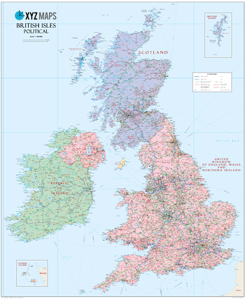 Scottish British Isles Political Wall Map