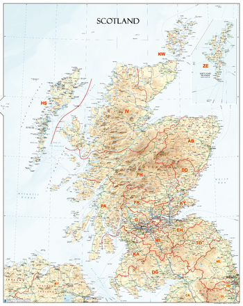 Scotland Postcode Areas Wall Map (A1)