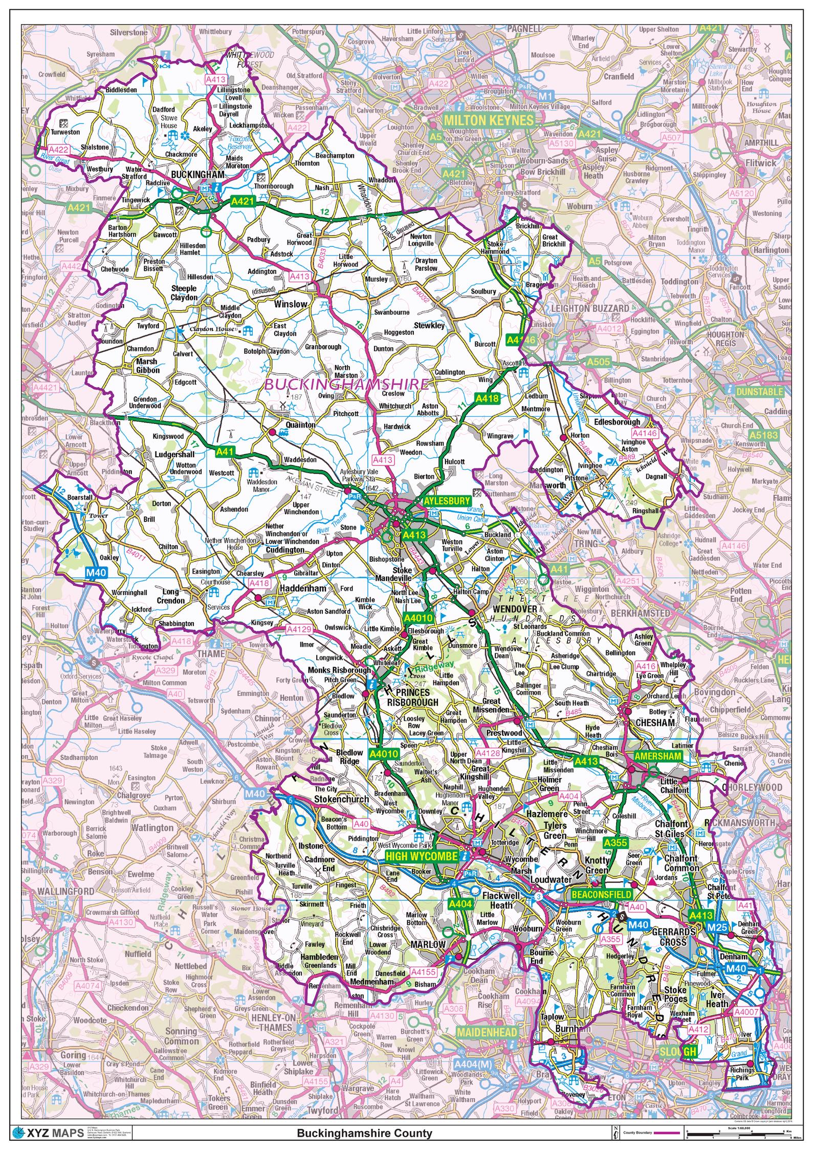 XYZ Maps Buckinghamshire County Map MapSherpa   CY4 Large