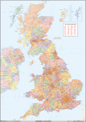 UK Political Postcode District Wall Map (D8)