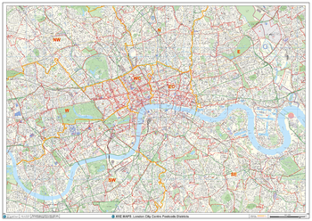 London City Centre Postcode District Wall Map (D12)
