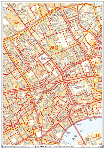 West City London - WC - Postcode Wall Map