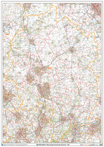 Stevenage - SG - Postcode Wall Map