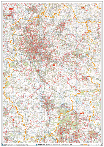 Stoke-on-Trent - ST - Postcode Wall Map