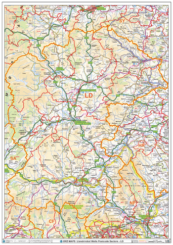 Llandrindod Wells - LD - Postcode Wall Map