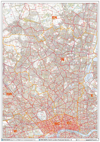 North London - N - Postcode Wall Map