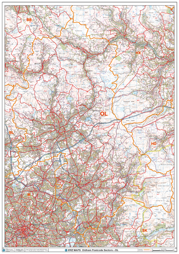 Oldham - OL - Postcode Wall Map