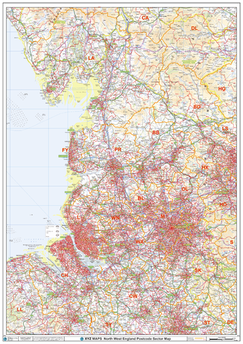 North West England Postcode Sector Wall Map (S12)