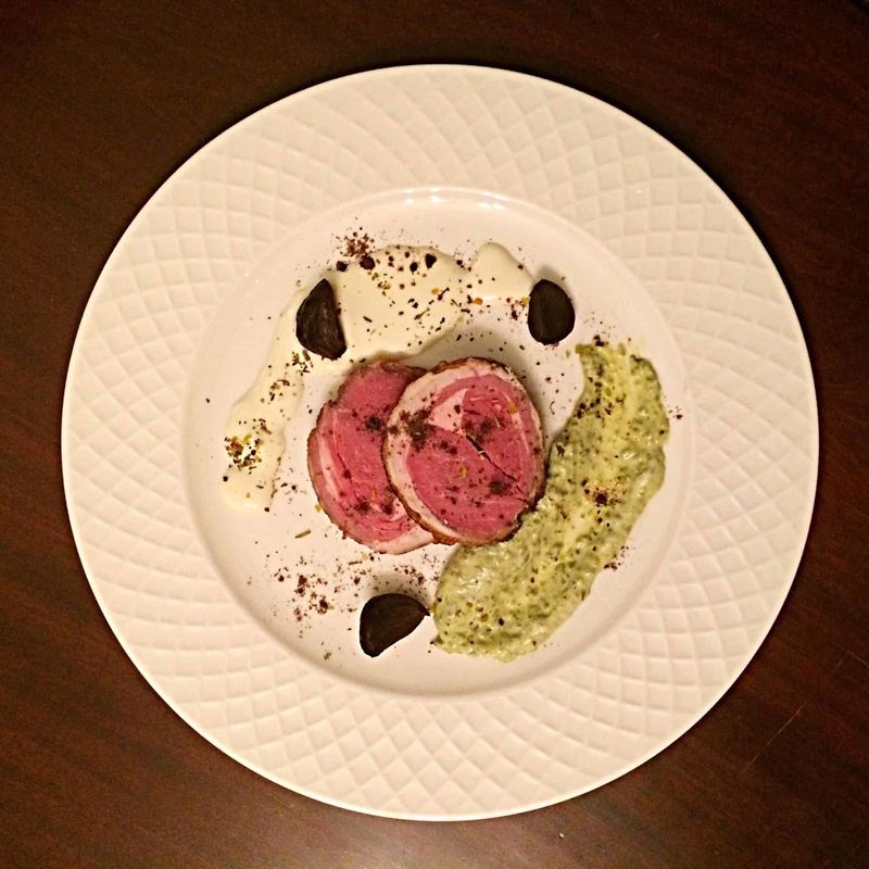Sous Vide Lamb Loin with Pesto Crème Fraîche and Black Garlic Recipe