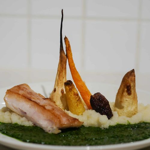 Sous Vide Crocodile with a Root Vegetable Swamp Recipe image