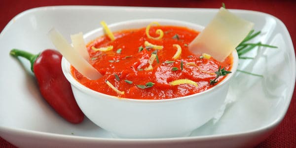 Roasted red pepper foam soup