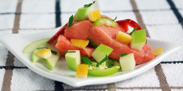 Sous vide salmon 122 apple jalapeno vinaigrette