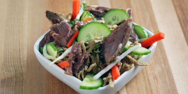 Shredded duck legs sesame noodles