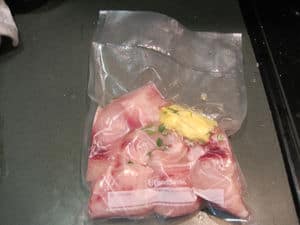 Sous vide swordfish bagged