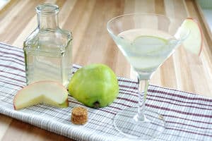 Sous vide infused apple pear gin martini side