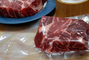 Sous vide chuck steak sealed