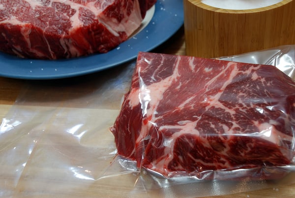 Sous vide chuck steak sealed