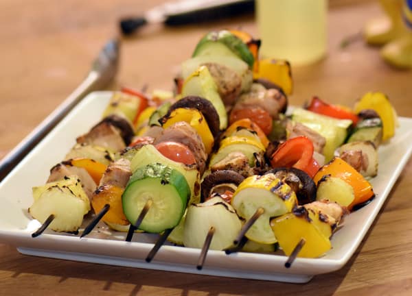 Sous vide shish kabobs chicken seared