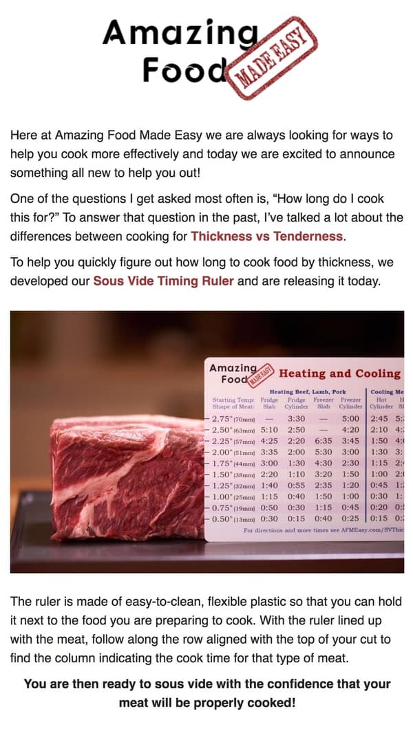 Sous vide timing ruler email