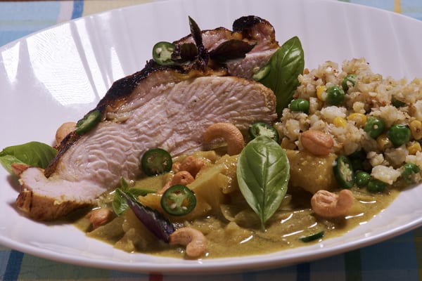 Sous vide turkey green curry close