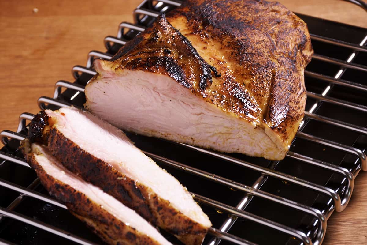 Sous vide turkey green curry seared cut