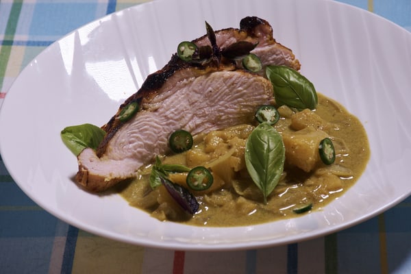 Sous vide turkey green curry side