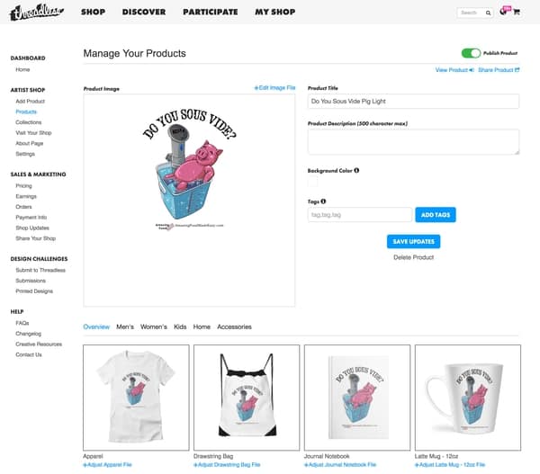 Pig sous vide product page