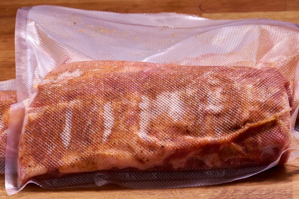 Sous vide smoked ribs bagged