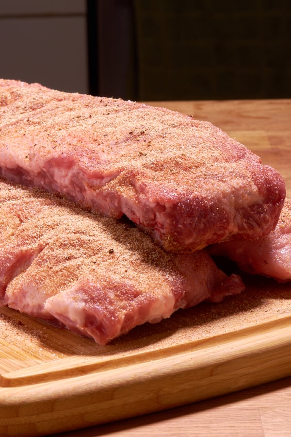 Sous vide smoked ribs stacked close v