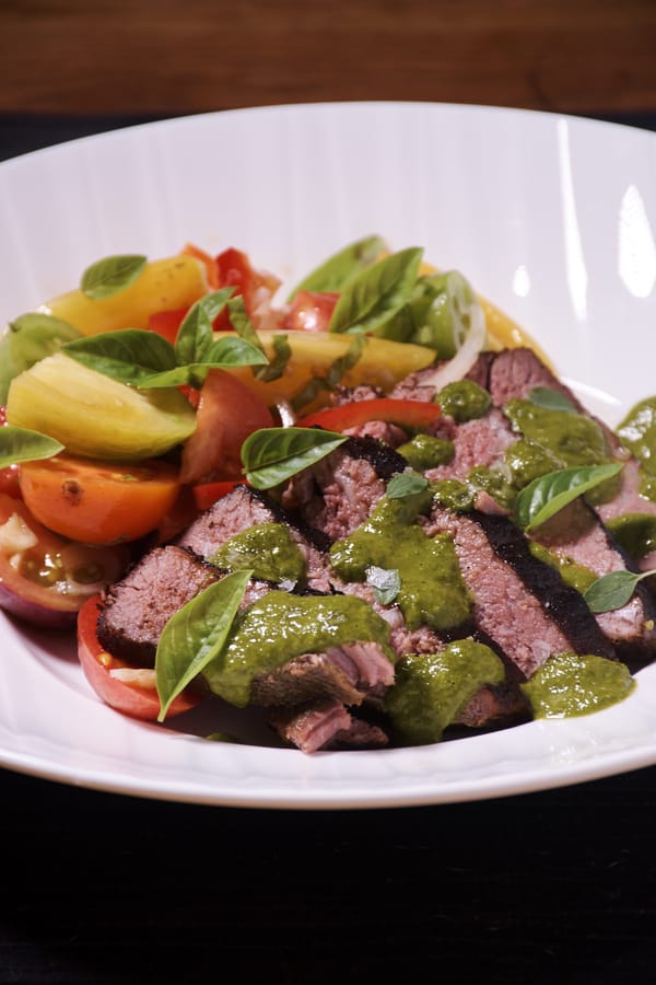 Sous vide 131 top round chimichurri sauce v