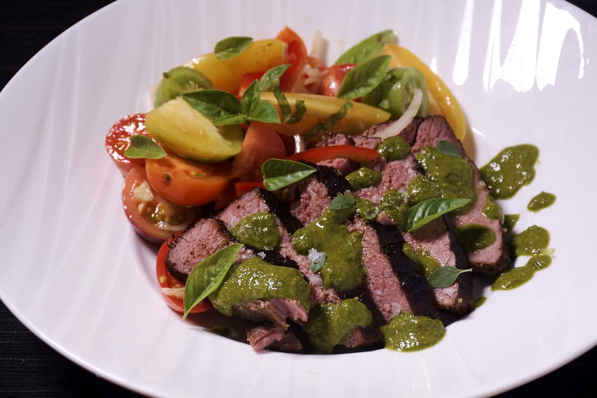 Sous vide 131 top round chimichurri sauce topish