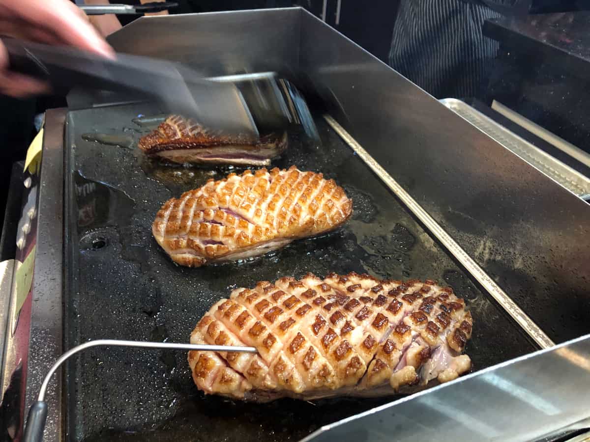 Sous vide duck searing