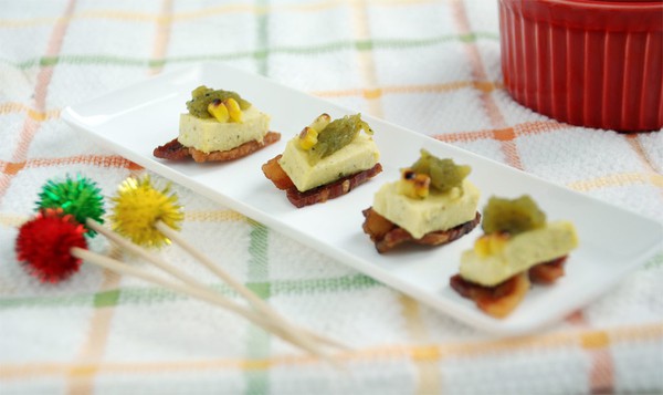 Roasted corn custard poblano pudding bites