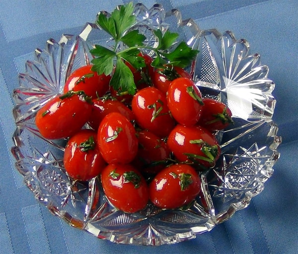 Poached cherry tomatoes