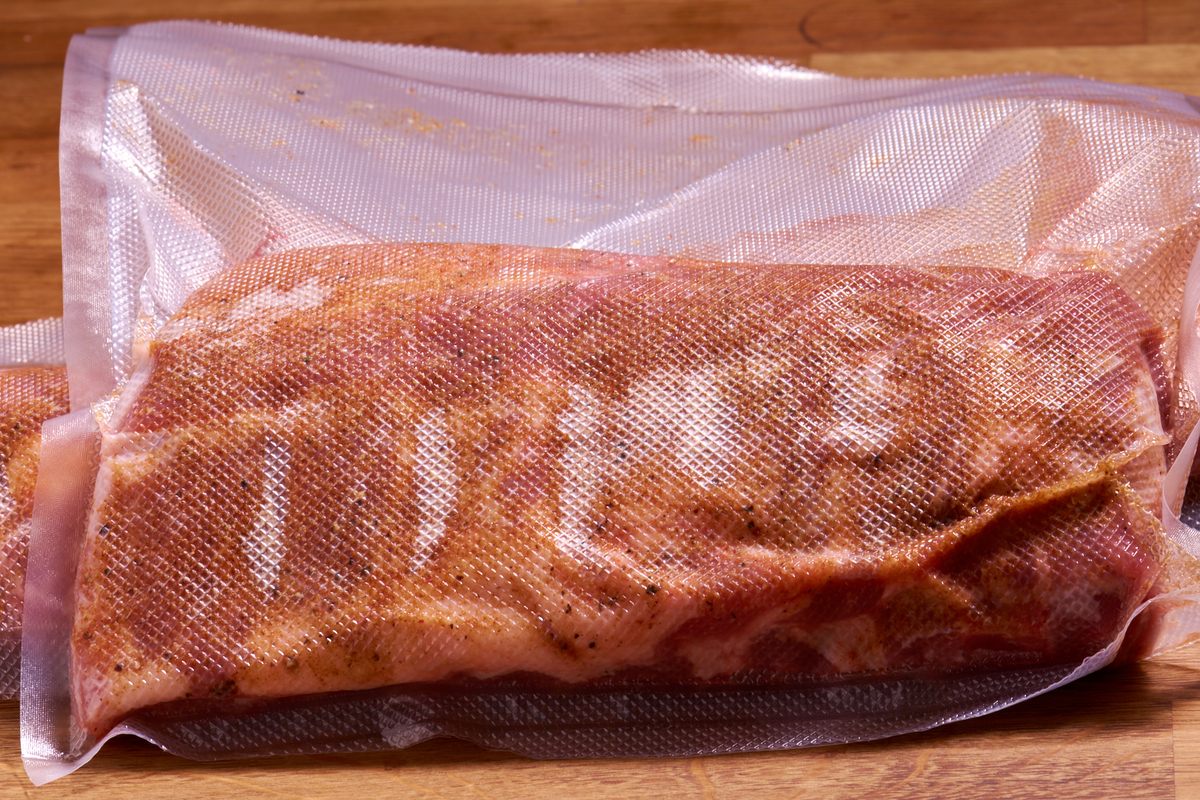 Sous vide smoked ribs bagged