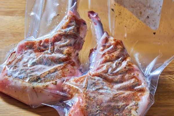 Sous vide pork chop tajine bagged